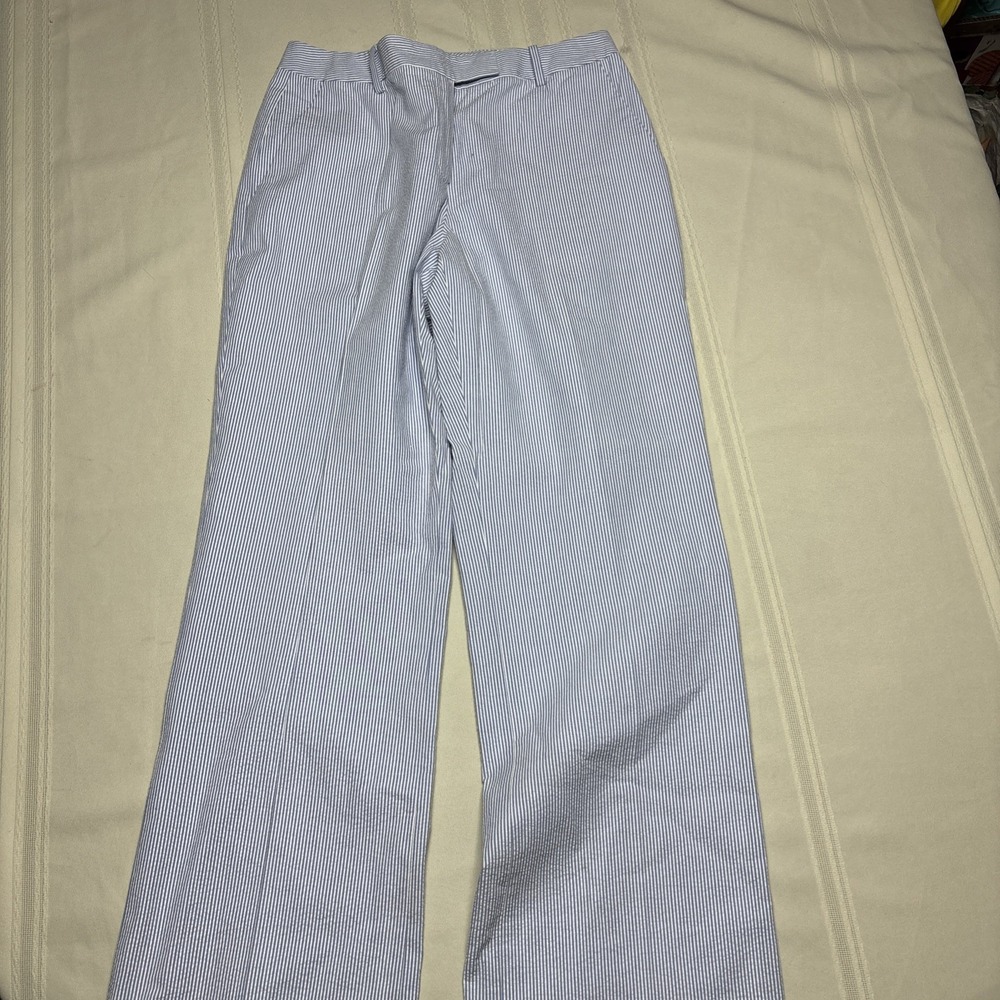 Brooks Brothers Women's Pants Blue White Striped Seersucker Wide Leg Stretch 2P